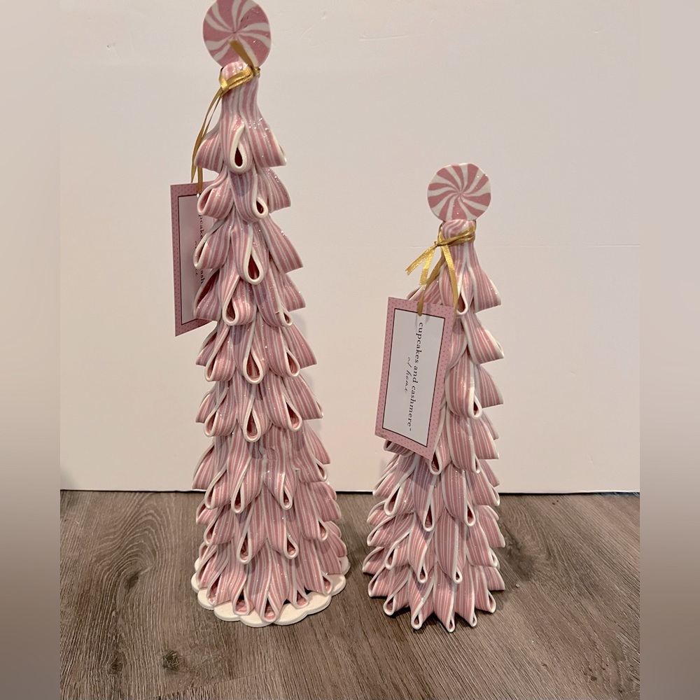 SOLD!!! Pretty Cupcakes and Cashmere Candy Striped Trees- Set of 2- NWT - Picture 1 of 6